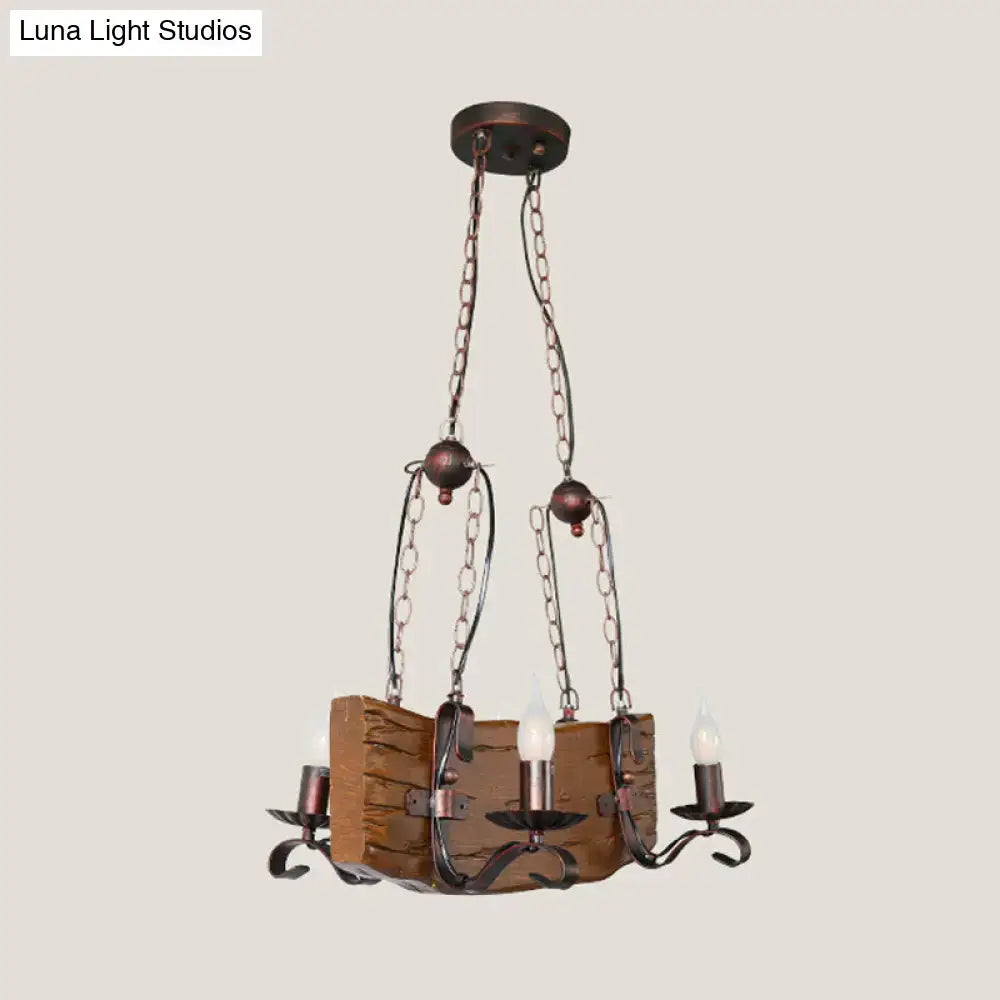 Rustic bronze and wood pendant lamp with wrought iron chains and candle-style bulbs for island lighting 220v-240v