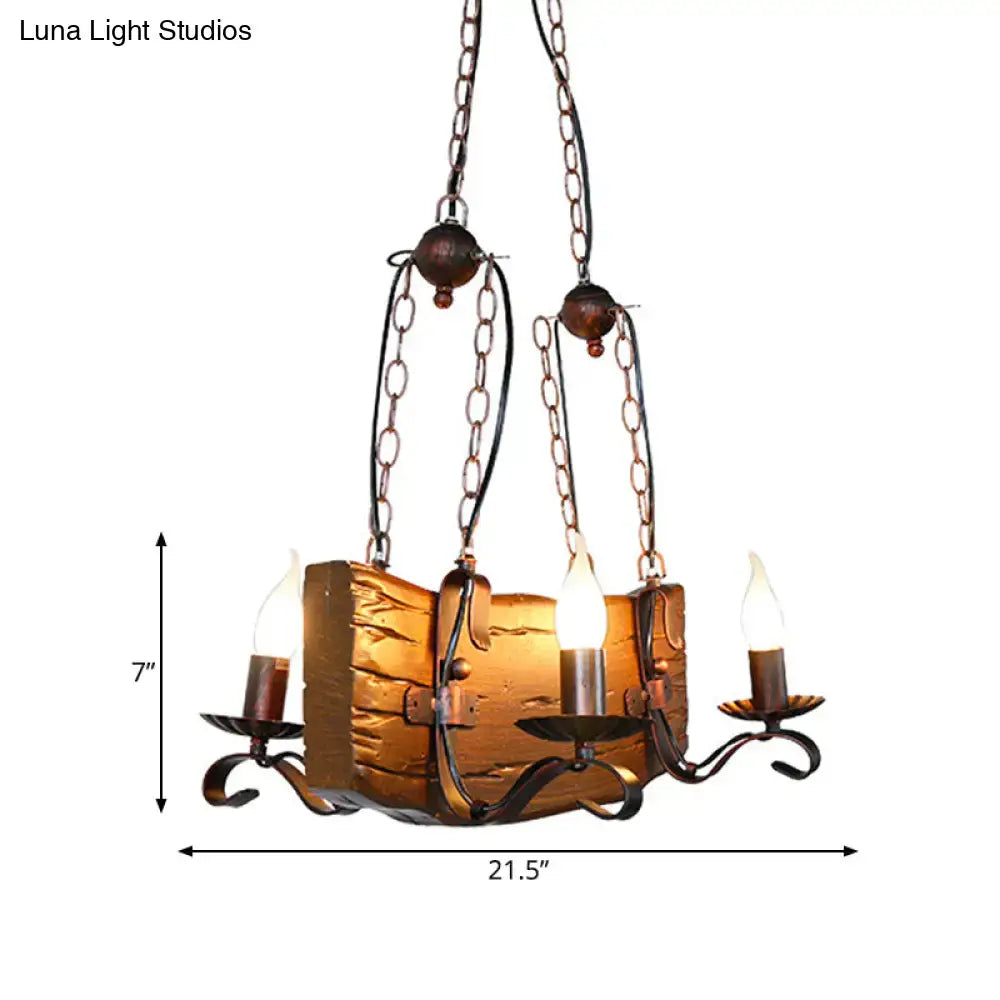 Antique bronze-finished wrought iron DecorBites copper pendant lamp with rustic wood beam and 4 candle lights for island lighting 220v-240v chain cord length