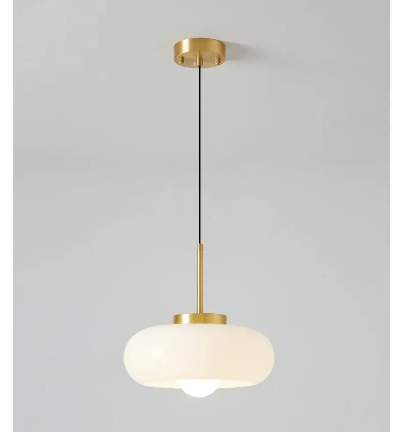 DecorBites copper pendant light with brushed gold metal fixture and frosted glass shade for modern lighting
