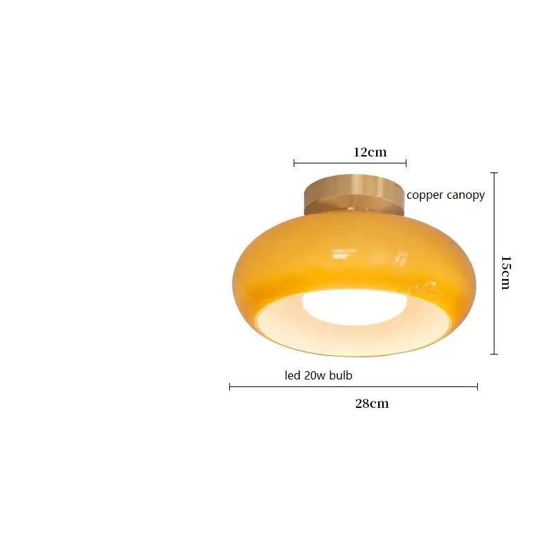 Decorbites™ copper pendant light featuring a warm yellow glossy glass shade with copper canopy and led 20w bulb