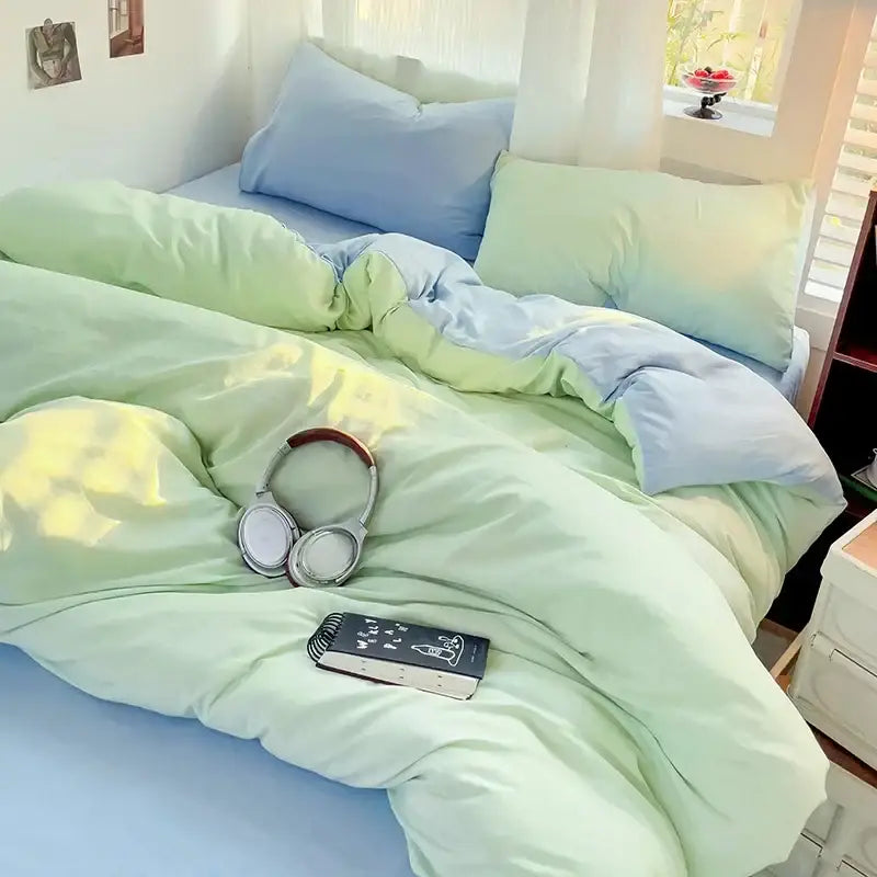 Pastel green and light blue gradient duvet cover cotton bedding set with soft plush fabric by decorbites cotton bedding