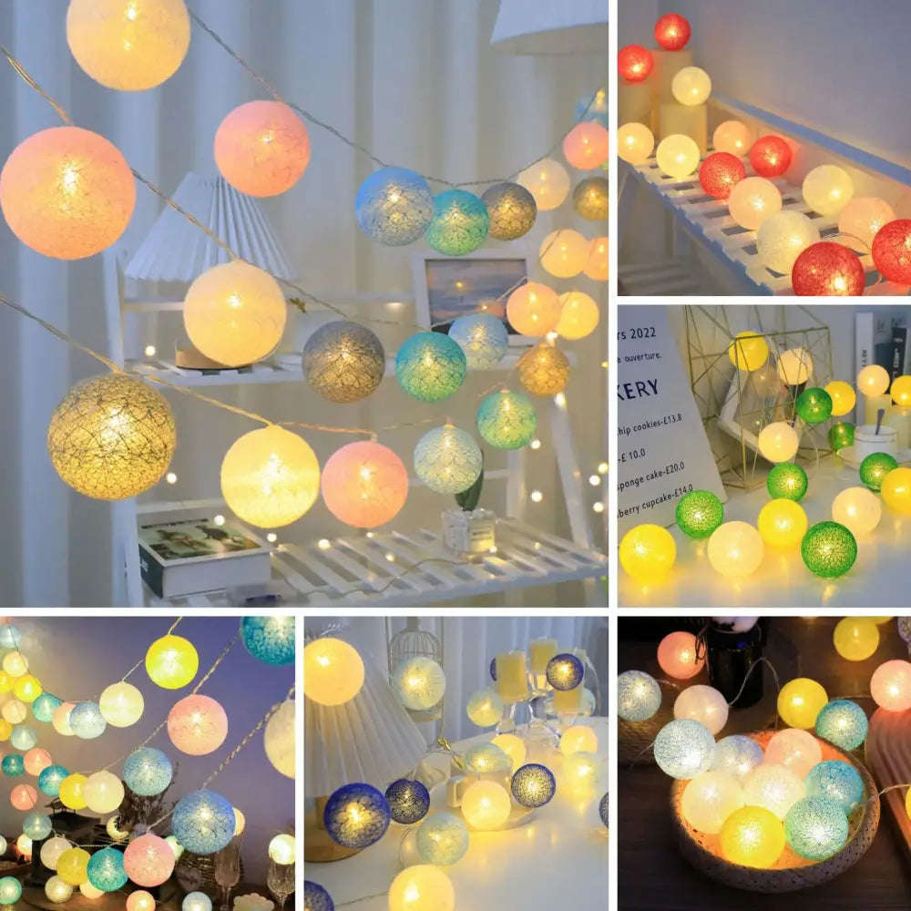 DecorBites™ cotton garland led string lights featuring colorful spherical paper lanterns in warm and cool tones