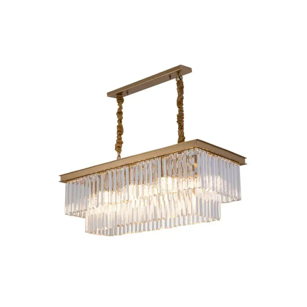 DecorBites™ country dining room light kit with rectangular gold metal frame and cascading clear crystal rods chandelier