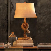 DecorBites™ country style floor lamp with a rope pedestal in flaxen and a beige fabric empire shade light type