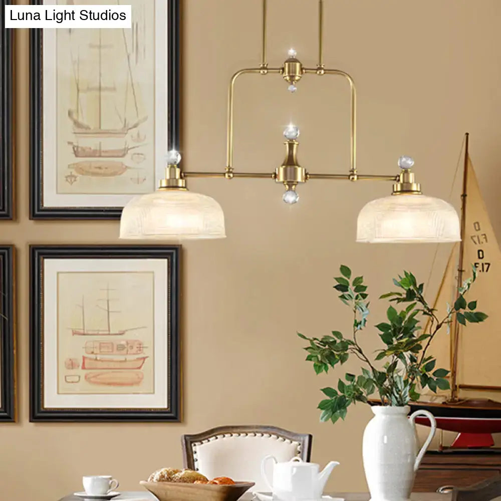 Brass industrial-style DecorBites light kit with frosted glass shades and clear prismatic glass crystal accents