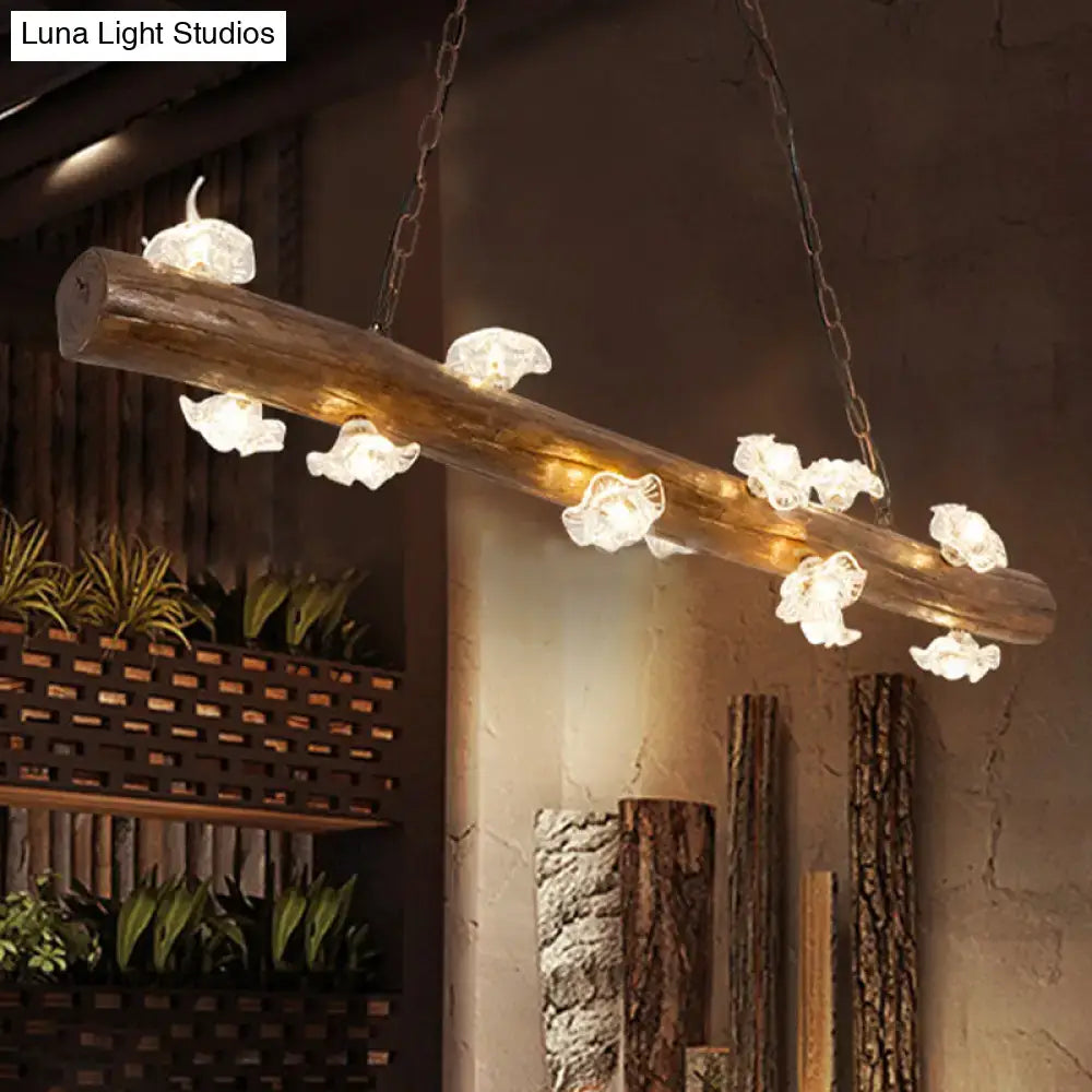 Rustic wooden log mushroom chandelier with frosted glass bulbs in country style indoor pendant lighting by decorbites