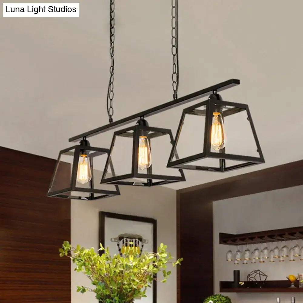 Decorbites countryside black metal island pendant light with three exposed filament bulbs and adjustable chain cord length