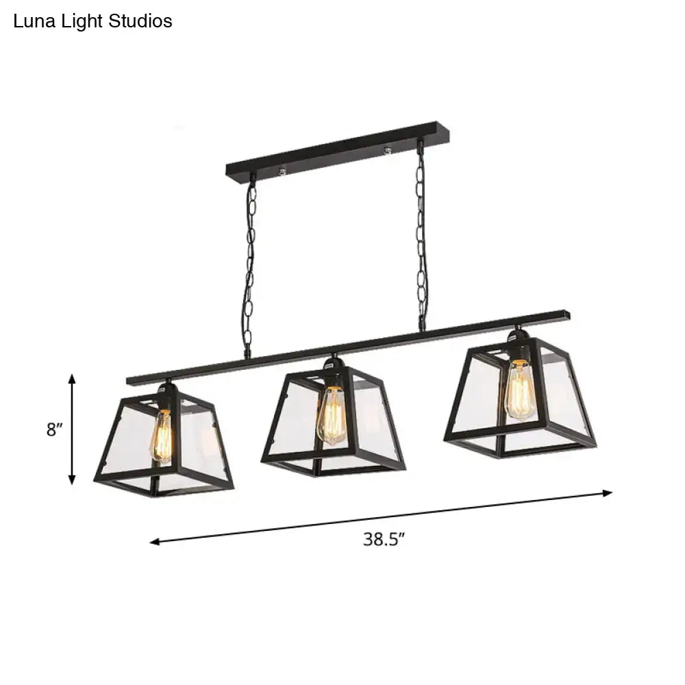 Black metal industrial-style decorbites countryside clear glass island pendant light with three bulbs and chain cord length