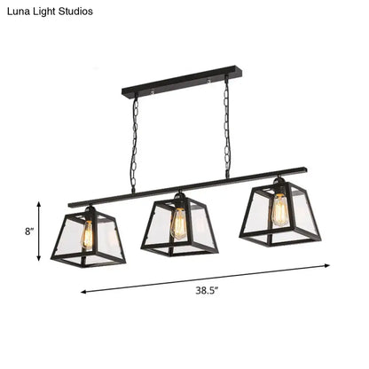 Black metal industrial-style decorbites countryside clear glass island pendant light with three bulbs and chain cord length