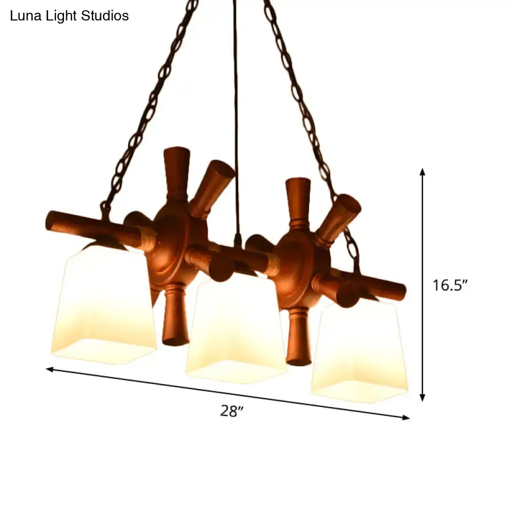 DecorBites™ countryside island pendant light with bronze finish, three frosted white glass shades, e26 e27 light type