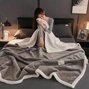 A cozy autumn gray and white plush blanket by decorbites with soft textured surface and braided edge detailing