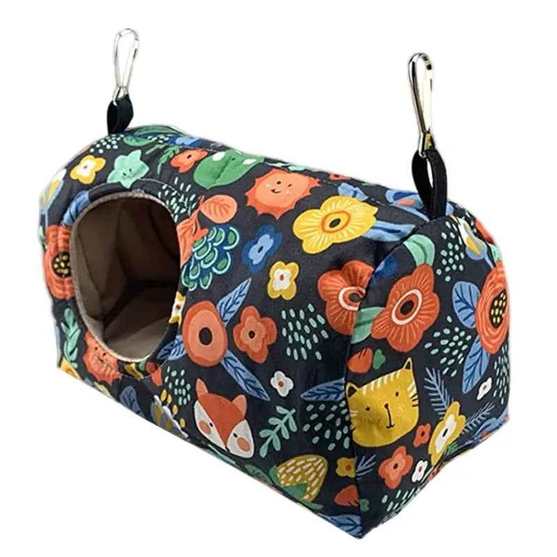 Decorbites™ cozy hanging hammock for small pets features a warm bird parrot nest hammock with vibrant floral print fabric