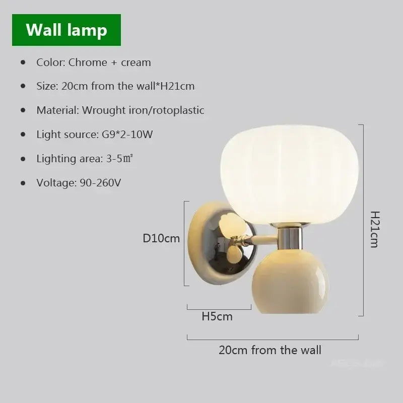 Chrome and cream wall lamp with rounded frosted glass shade on wrought iron and rotoplastics by decorbites cream breeze