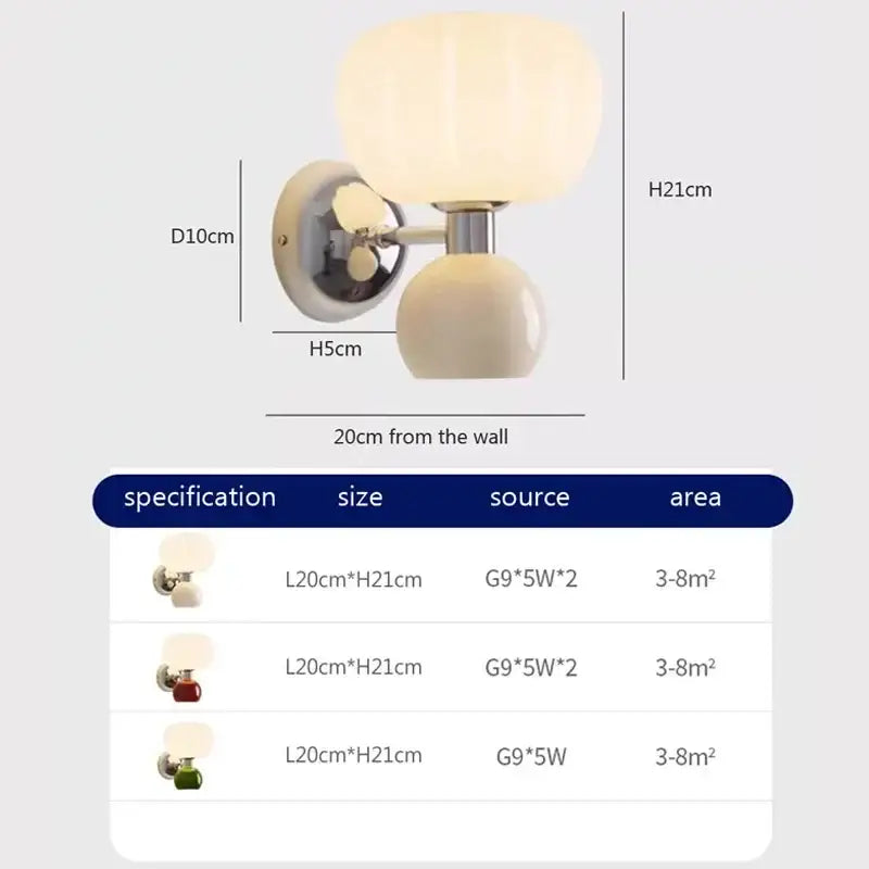 Creambites cream breeze frosted glass pumpkin wall sconce with spherical globe and polished chrome bracket for bedroom light