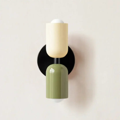 Modern decorbites cream double head wall lamp with matte black base and cream olive green cylindrical shades for bedroom
