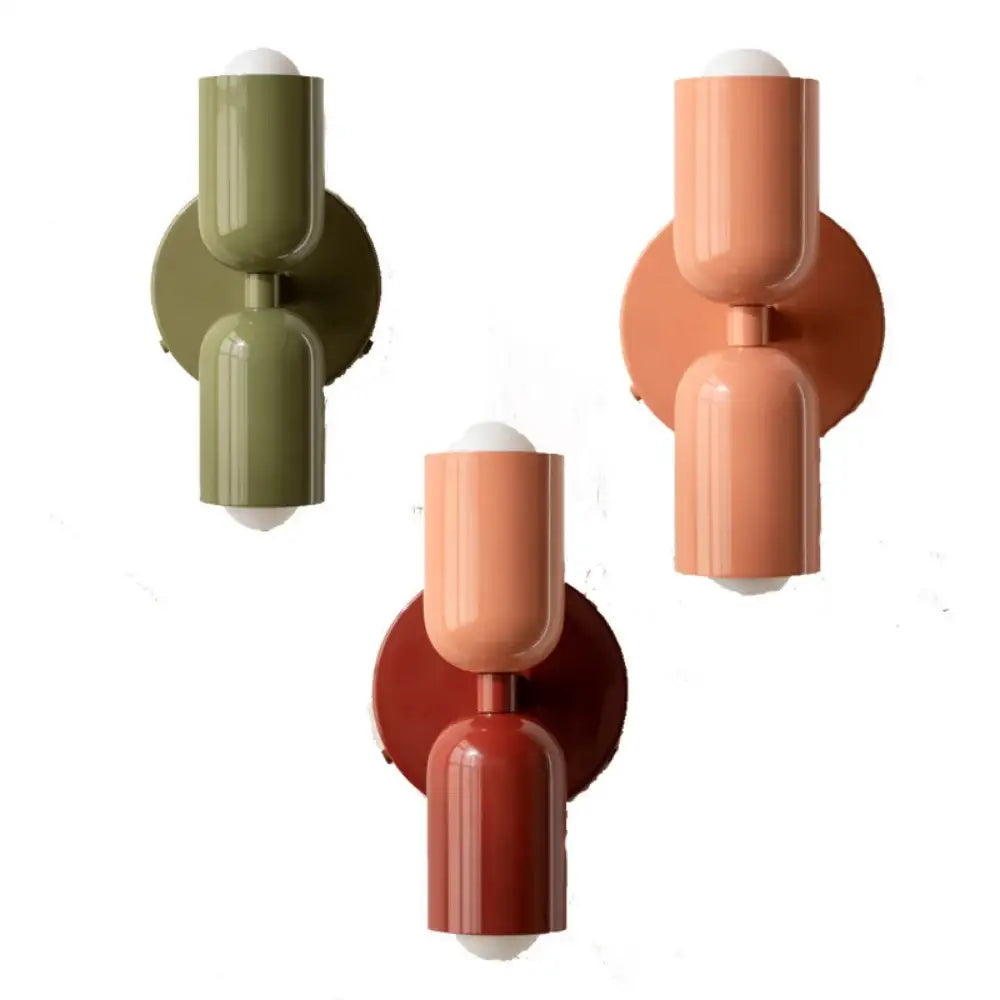 Modern wall lamp with matte olive terracotta and deep red cylindrical sconces from decorbites cream double head series