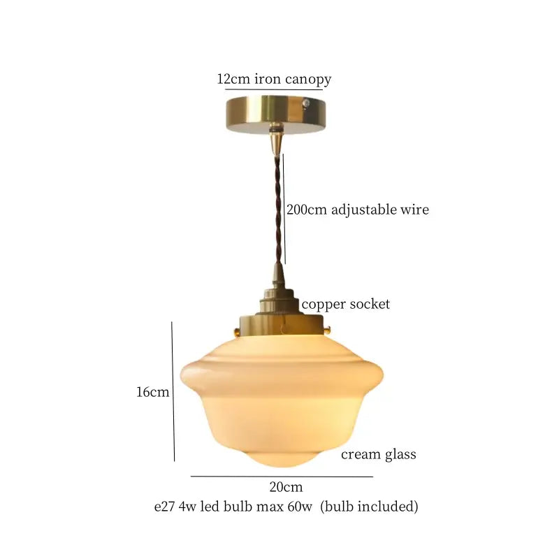 Cream glass led pendant light by Decorbites featuring a brass iron canopy copper socket and adjustable wire for kitchen use