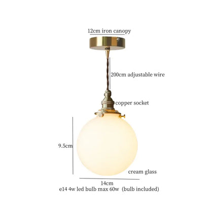 Decorbites cream glass led pendant light with cream glass globe and brass canopy for kitchen lighting