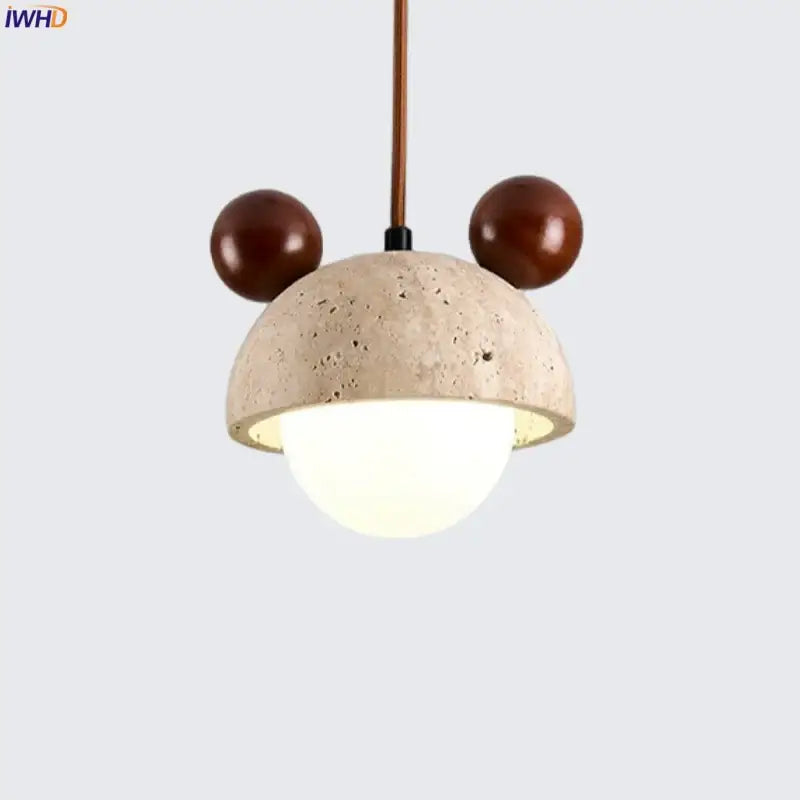 Cream glass led pendant light by decorbites with concrete body and polished wooden ears for bedroom lighting