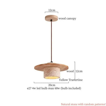 Rustic decorbites cream glass led pendant light with wood ears featuring yellow travertine stone cylindrical body