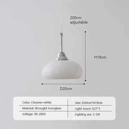 Sleek decorbites cream glass pendant light with chrome hardware, adjustable 200cm hanging length, d20cm x h19cm