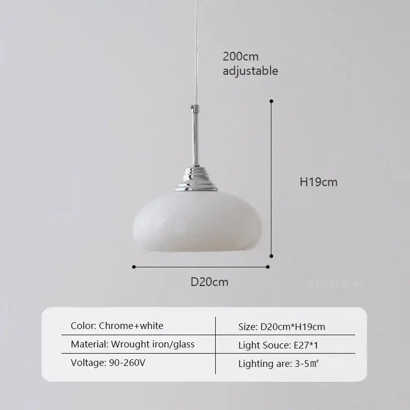 Sleek decorbites cream glass pendant light with chrome hardware, adjustable 200cm hanging length, d20cm x h19cm