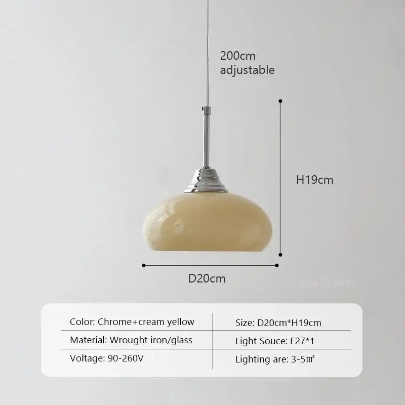 Cream yellow decorbites cream glass pendant light with chrome-finished wrought iron fixture for dining room lighting