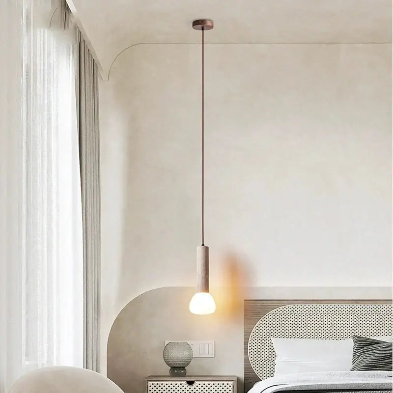 Minimalist decorbites cream style concrete pendant lamp with warm glow and copper-toned ceiling mount for living room