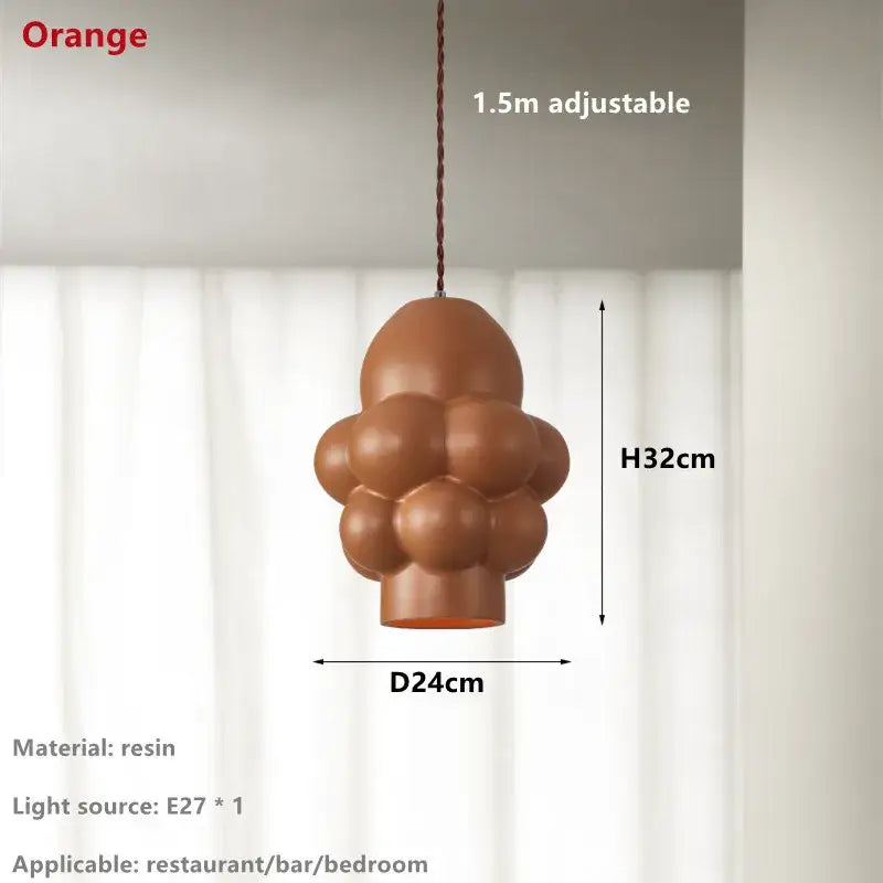 Orange resin pendant light with bubble design and 1.5m chain from decorbites creamy wind led collection for dining rooms