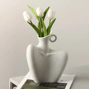 White ceramic human vase with integrated handle by DecorBites™ for stylish home decor and creative display