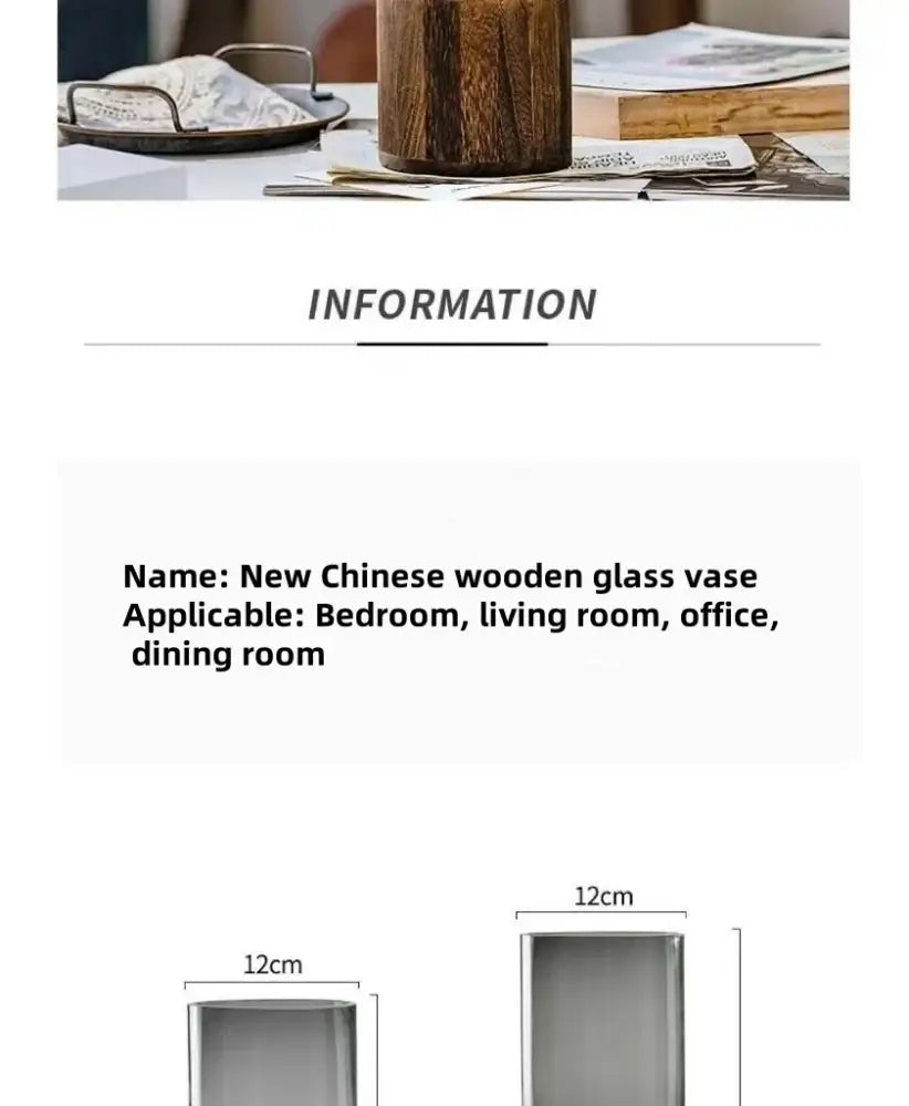 DecorBites™ creative retro glass vase in warm brown wood with transparent primary color glass for living room decor