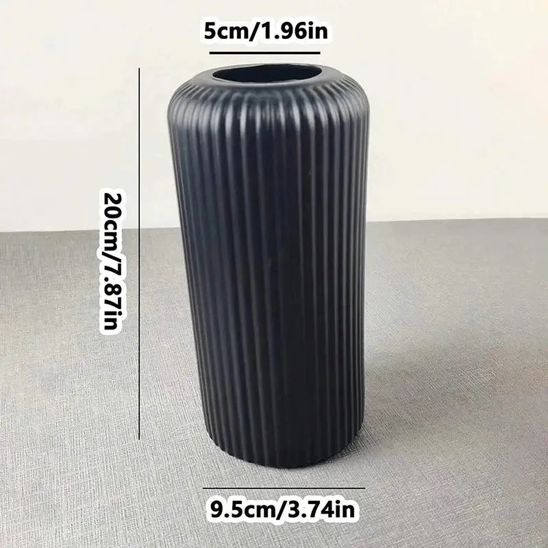 Black ribbed ceramic flower vase by DecorBites™ ideal for plastic flower vase displays and floral arrangements