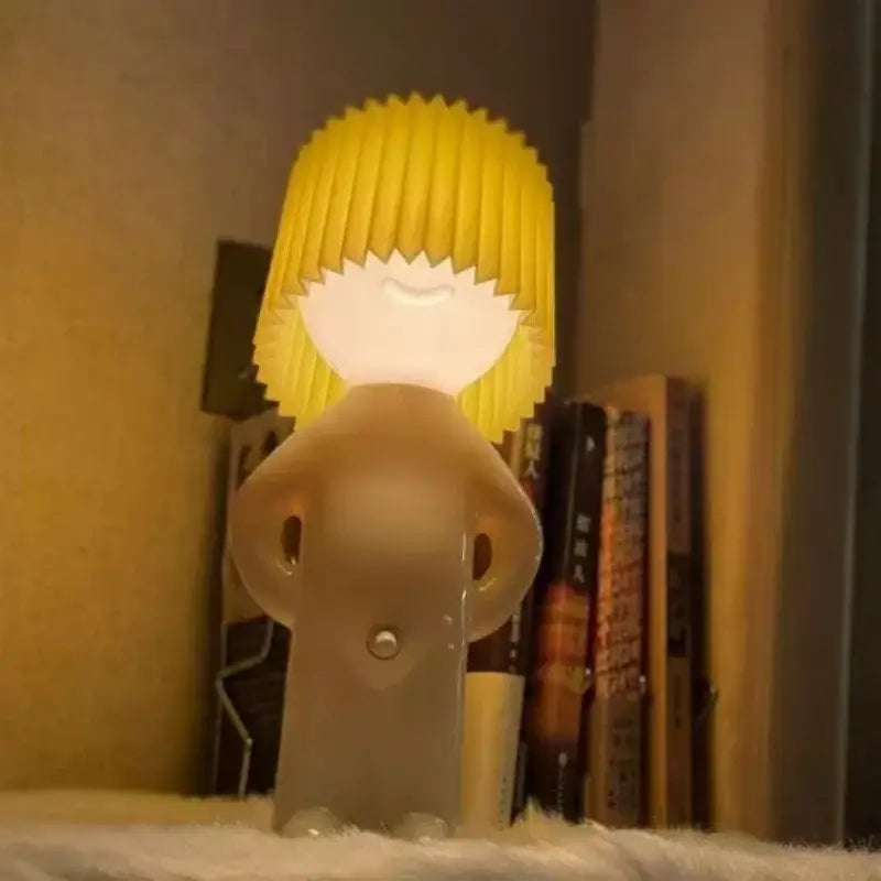 Decorbites creative table lamp yellow pleated hair design with smiling face translucent body for bedside lighting