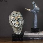 Decorbites creative thinker silver and gold modern sculpture with cracked texture on black marble base for desk decor
