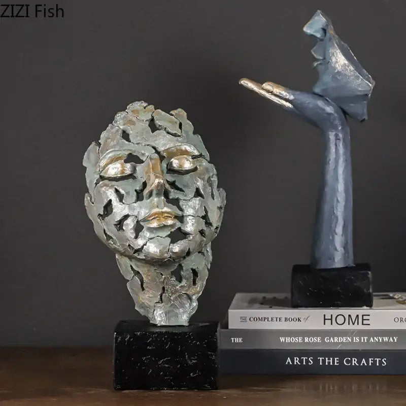 Decorbites creative thinker silver and gold modern sculpture with cracked texture on black marble base for desk decor