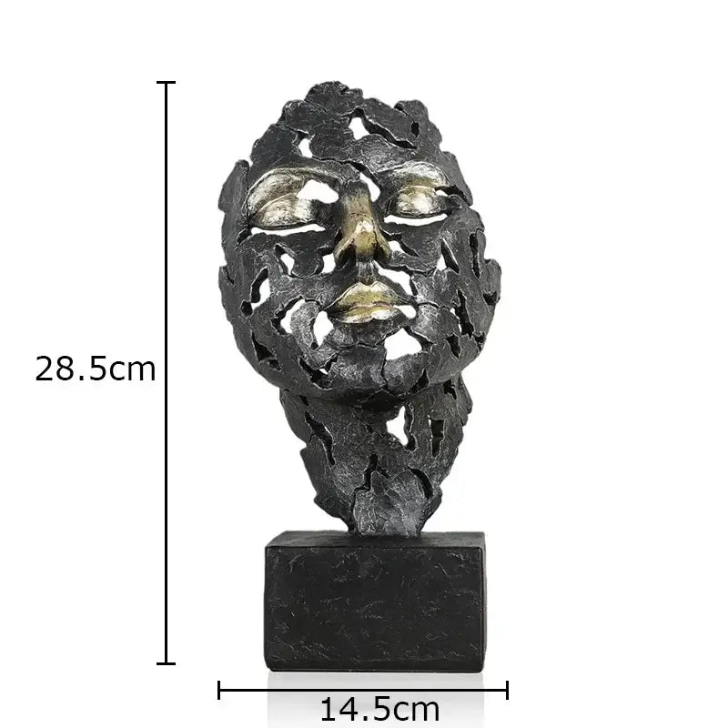 Decorbites creative thinker modern sculpture in dark carved face design with gold-toned eyes and lips on black base
