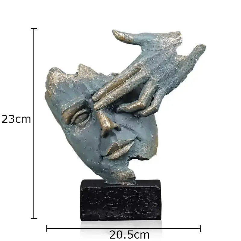 Decorbites creative thinker silver and gold modern sculpture desk decor with textured metallic face and hand design