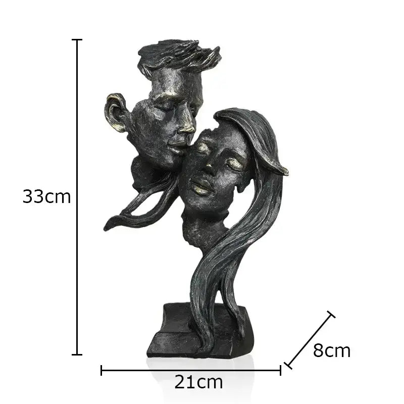 A sleek dark bronze decorbites creative thinker modern sculpture featuring intertwined male and female faces