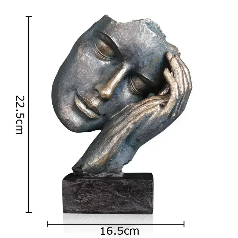 Bronze-toned decorbites creative thinker modern sculpture bust resting on hand mounted on dark textured base