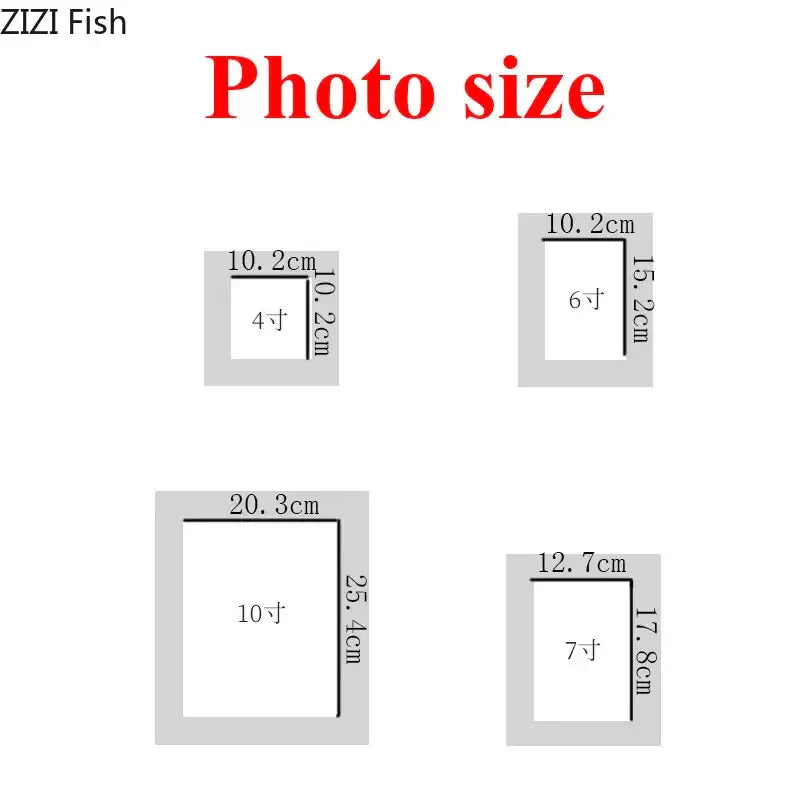 This image shows four sizes of decorbites crocodile leather modern photo frame dimensions labeled in centimeters and Chinese