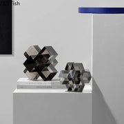Shiny black geometric glass decorbites cross crystal sculpture with interlocking cube design for living room decor