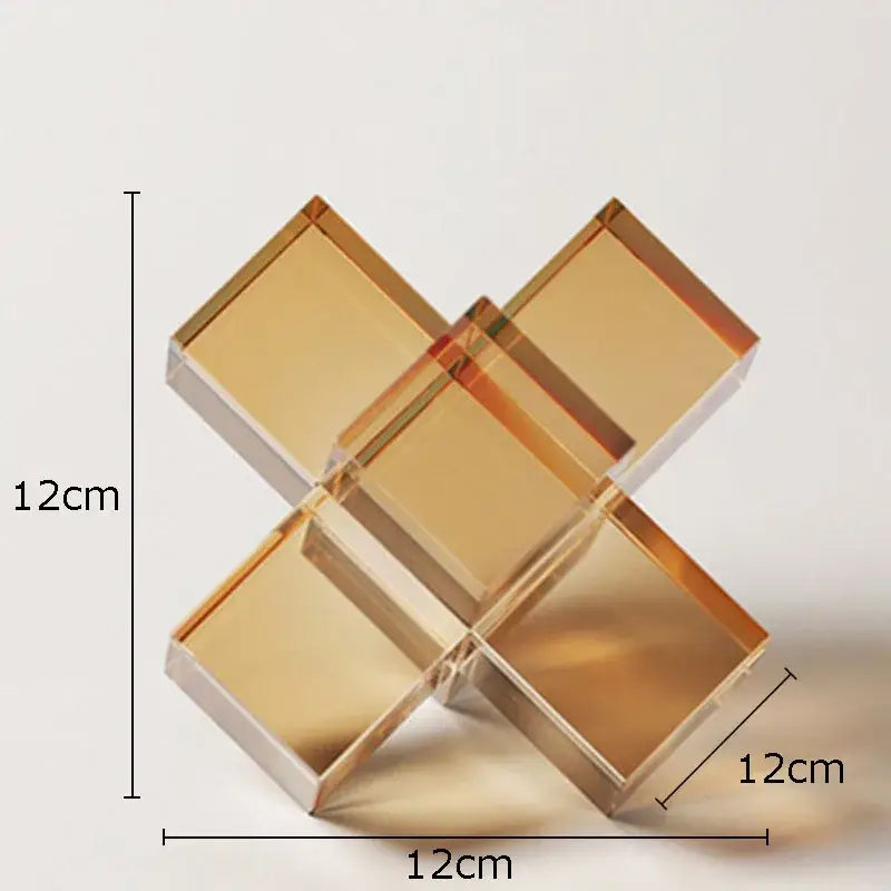 Golden acrylic geometric decorbites cross crystal sculpture with translucent cross design for living room decor
