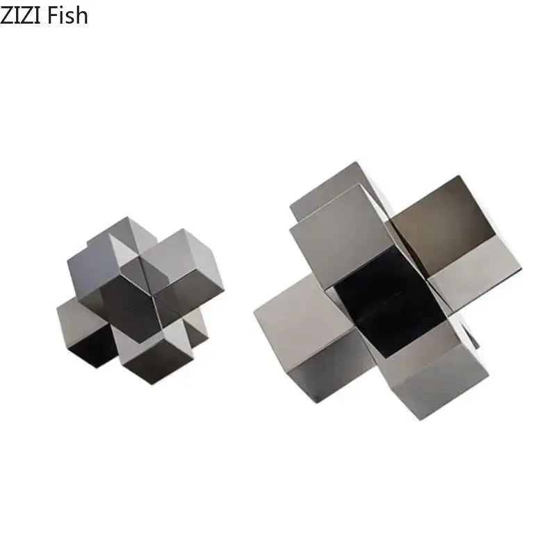 Silver metallic geometric puzzle cubes with cross crystal design by decorbites cross for living room decor