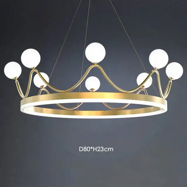 Decorbites crown led gold and white crown led chandelier with spherical glass bulbs and glowing base for kids room pendant light