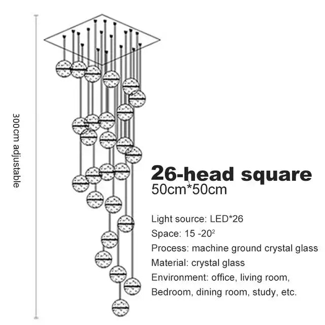 26-head square decorbites crystal ball chandelier with machine-ground crystal spheres and led lighting for dining room