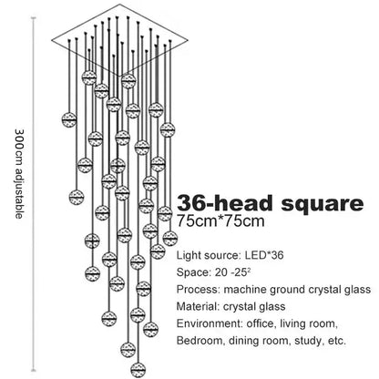 Decorbites crystal ball 36-head square chandelier with machine-ground crystal spheres on diamond frame for dining room