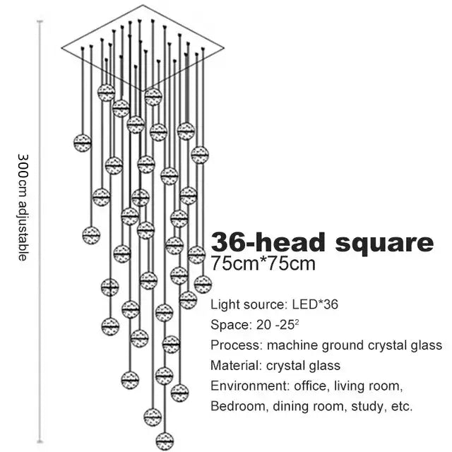 Decorbites crystal ball 36-head square chandelier with machine-ground crystal spheres on diamond frame for dining room