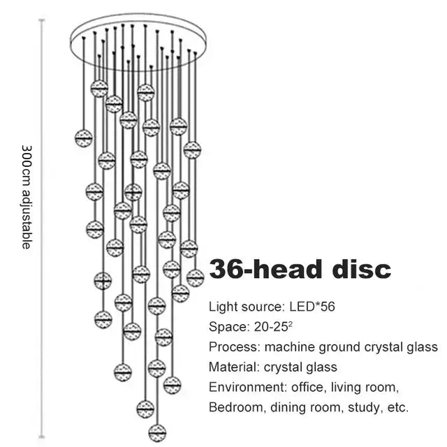 Decorbites crystal ball chandelier dining room LED pendant light with 36 heads and 56 LED lights in crystal glass