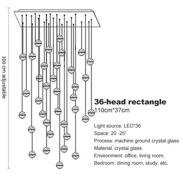 36-head rectangular decorbites crystal ball chandelier made of machine-ground crystal glass for dining room lighting