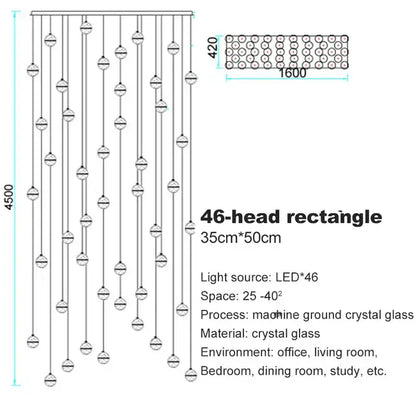 Decorbites crystal ball 46-head rectangular crystal ball chandelier with led lights for dining room pendant light